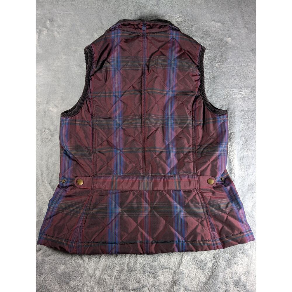 Lauren Ralph Lauren Vest Women's Med Burgundy Plaid Corduroy Trim Full Zip Y2K - Picture 9 of 9
